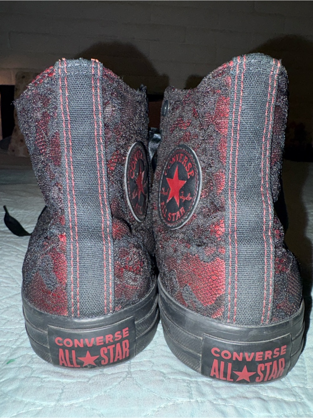 Chuck Taylor All Star High Top Dressed Up Lace Overlay Sneaker Black/Park Red - Picture 6 of 12